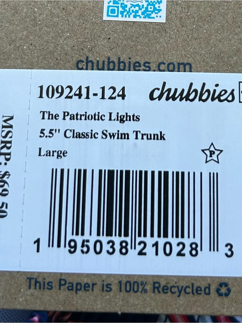 Chubbies Men’s Navy Swim Trunks with Neon USA & Summer Icons NWT  size L